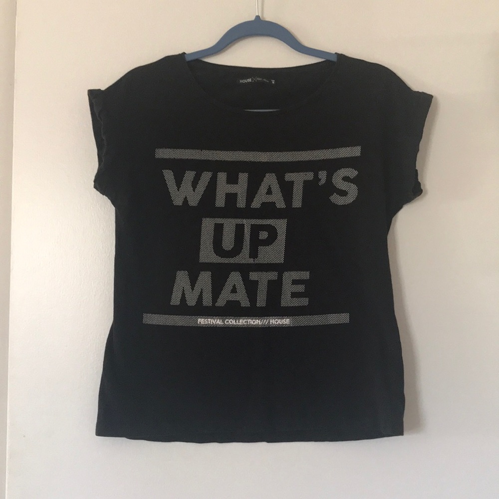 Black t-shirt “What’s Up Mate”